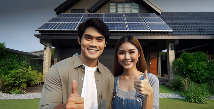 Solar panels at sunset in the Philippines